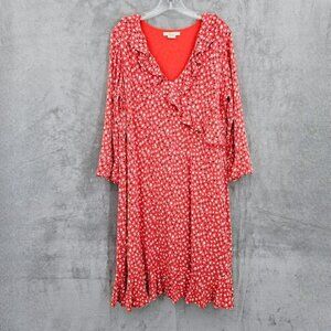 Boden Michaela Jersey Dress 16 Red Blue White Rosehip Ditsy Daisy Floral Ruffle